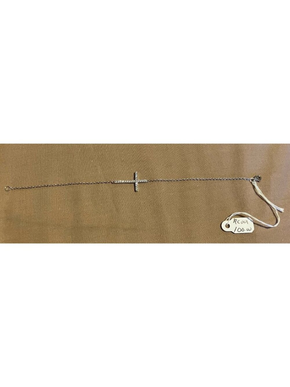 Sideways Cross Bracelet w/diamonds Sterling Silver 7” Fine Chain